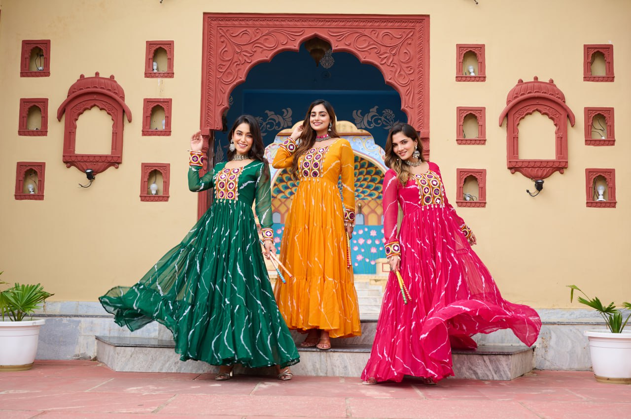 Adorning Pink Georgette Kutchi Work Festival Wear Gown