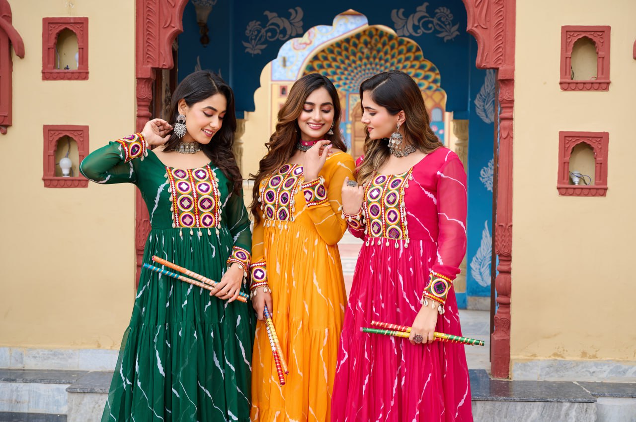 Adorning Pink Georgette Kutchi Work Festival Wear Gown