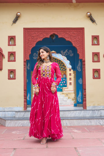 Adorning Pink Georgette Kutchi Work Festival Wear Gown