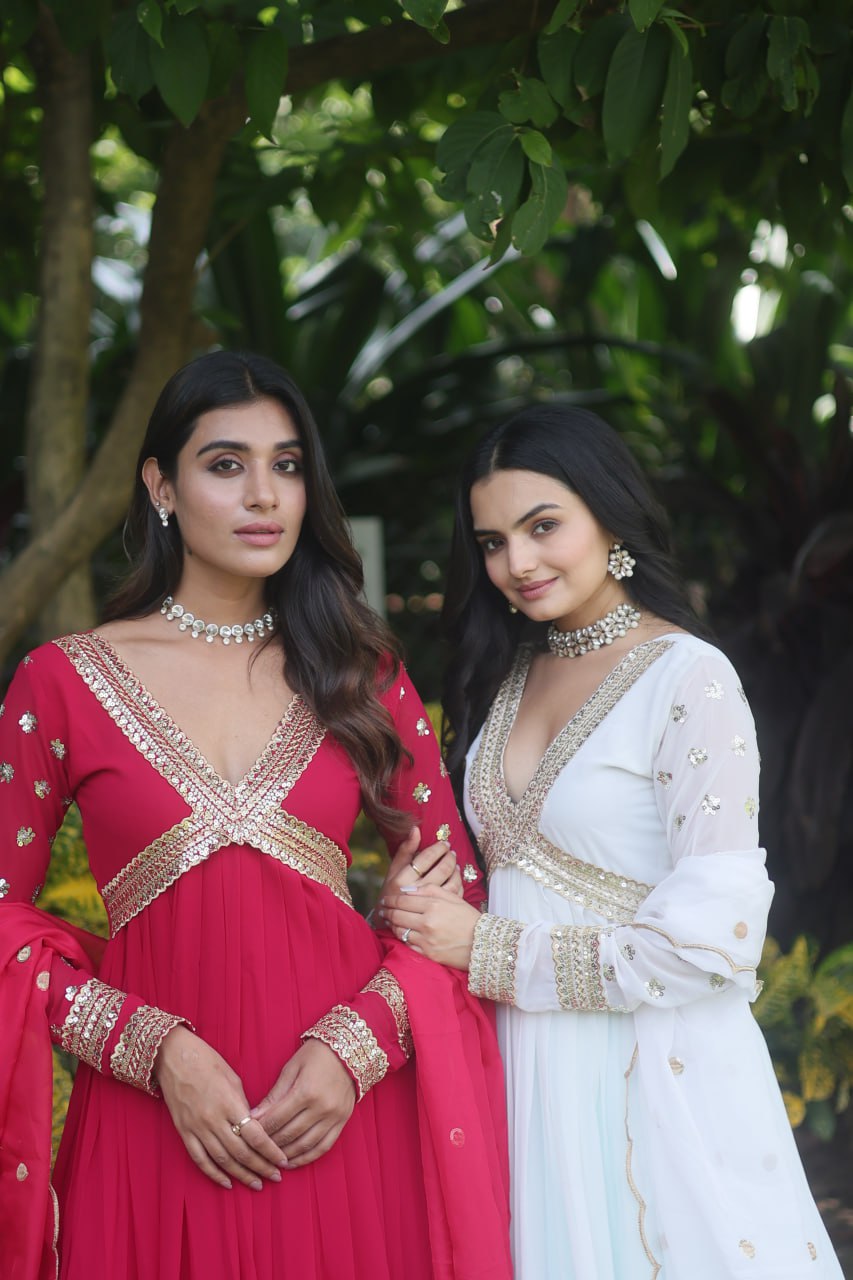 Ethereal White Embellished Anarkali Gown For Festive Wear