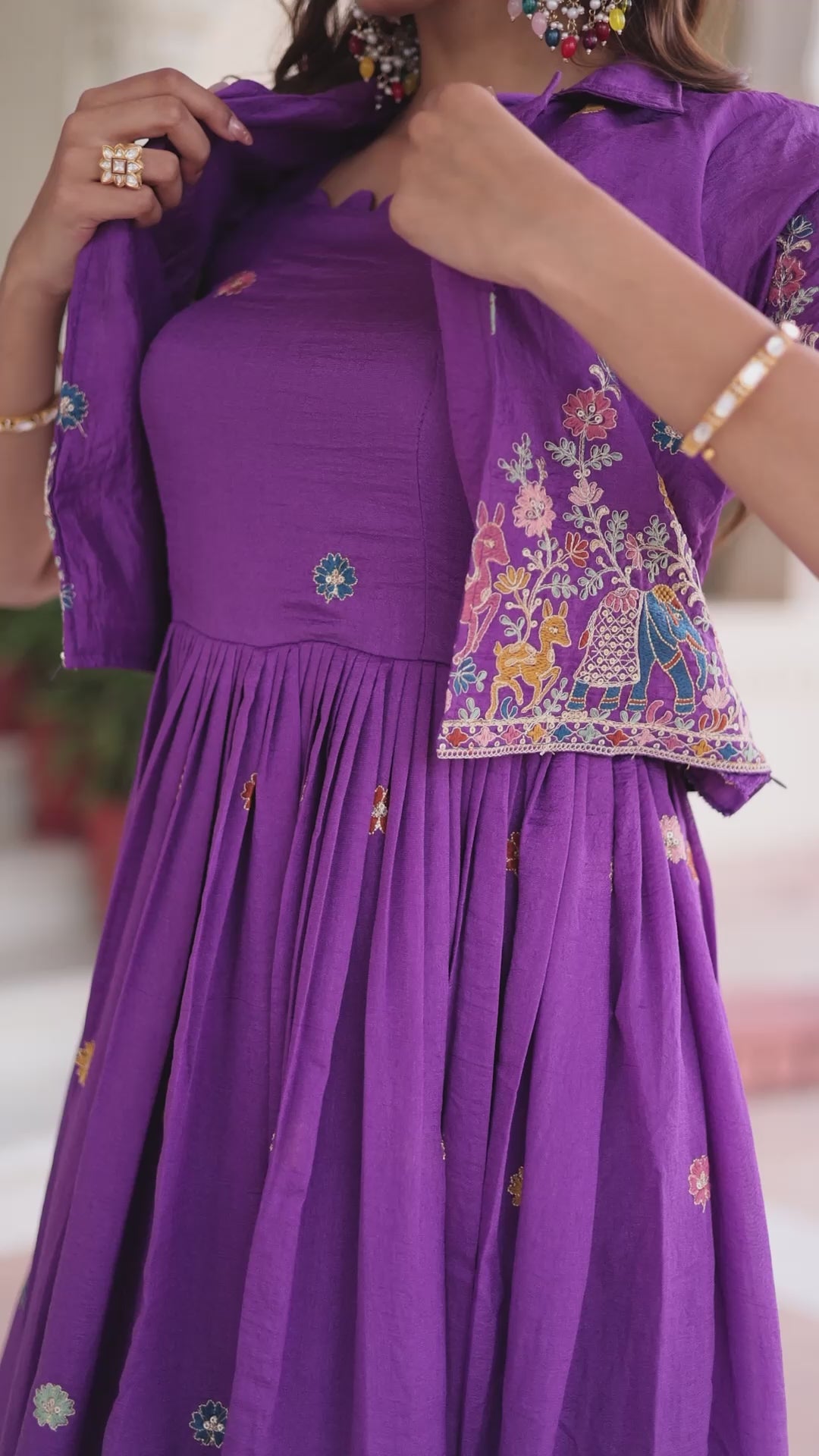 Olive Green Embroidered Anarkali Kurta Set with Jacket For Women