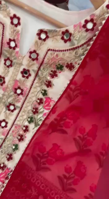 Red Blossom Embroidered Patiala Suit Set