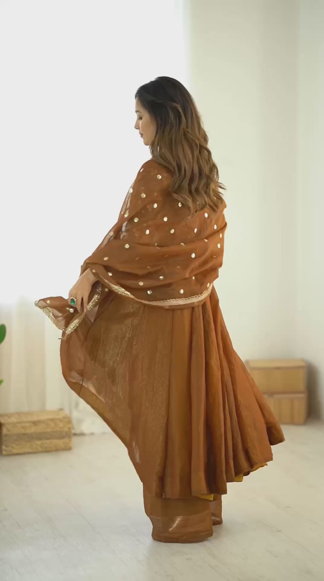 Premium Copper Brown Embroidered Anarkali Suit with Dupatta