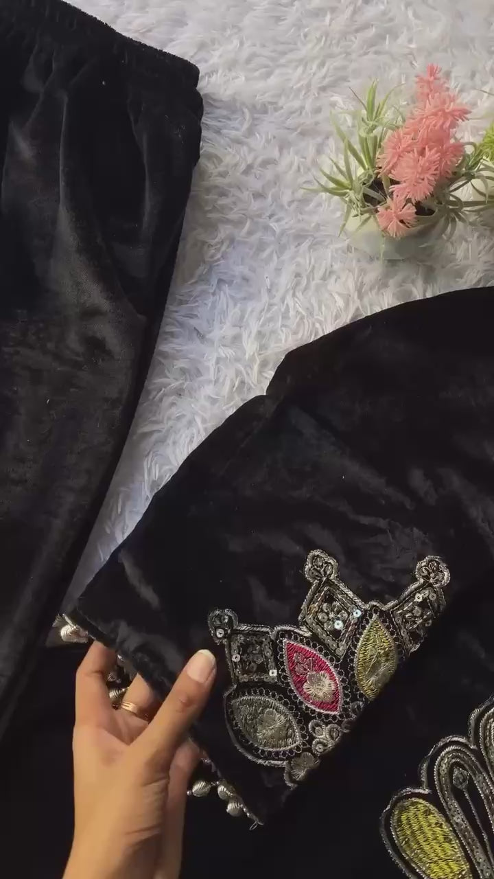 Peacock Blue Festive Wear Kurta Set with Sequence Embroidery Work