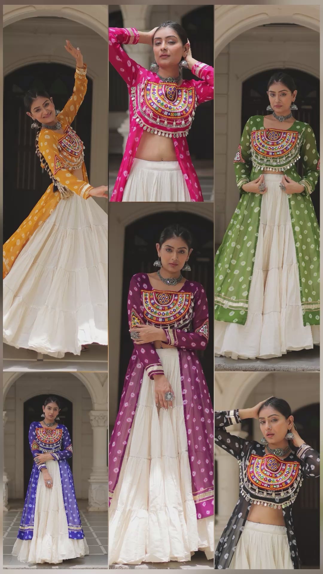 Green Bandhani Print Front-Open Shrug Gown with Kutchi Patchework Lehenga