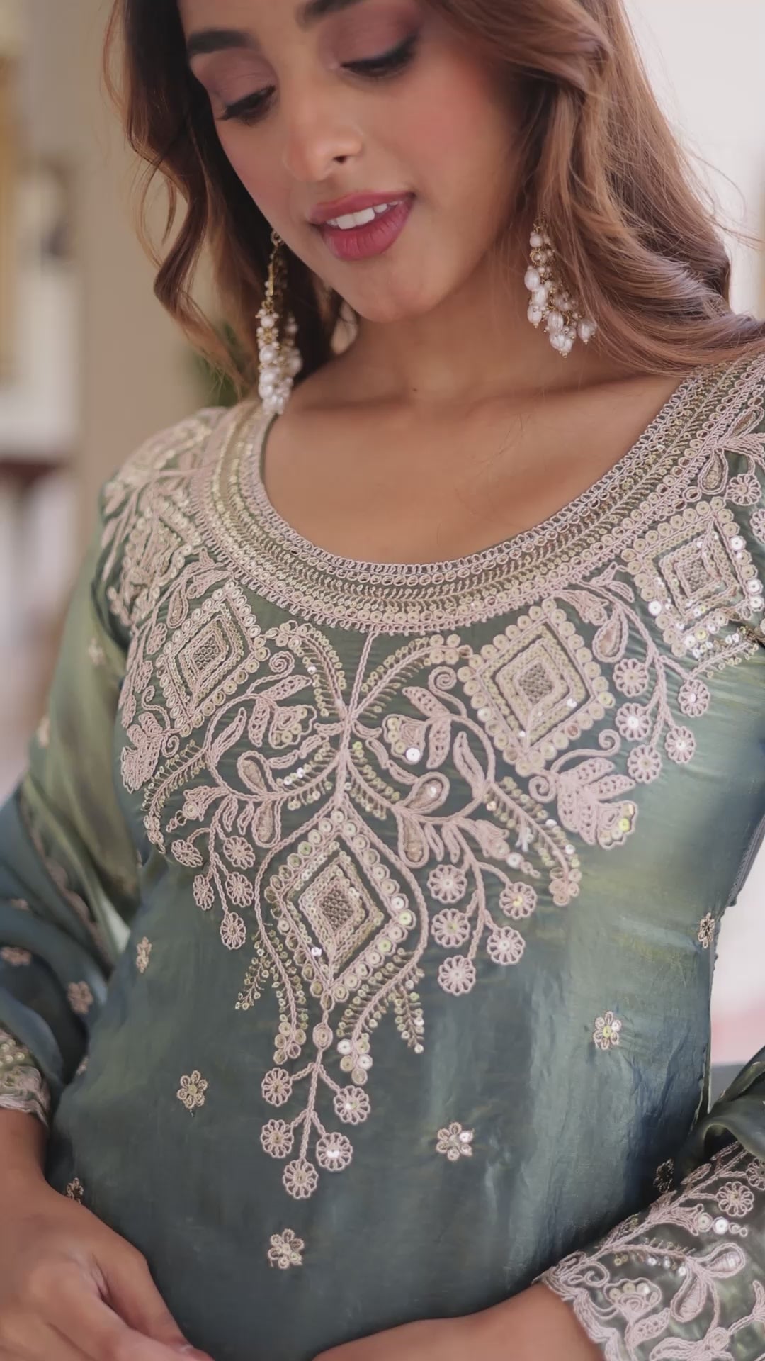 Festive Green Sharara Set with Coding Sequins Embroidered work