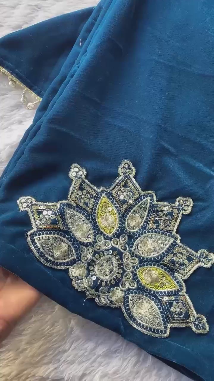 Peacock Blue Festive Wear Kurta Set with Sequence Embroidery Work