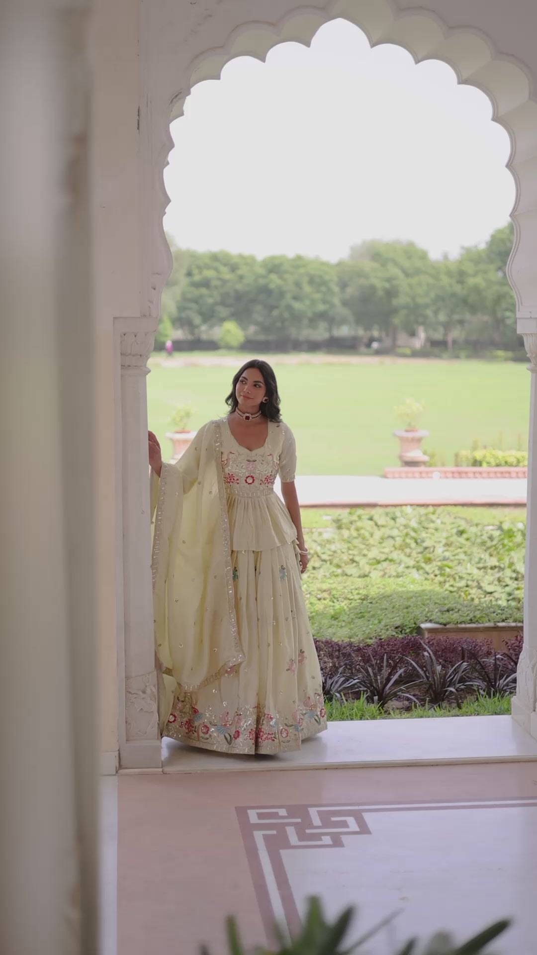 Multi Thread-Embroidered Cream Lehenga Set for Weddings & Functions