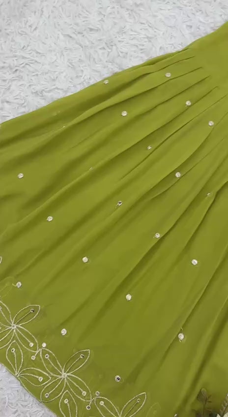 Festive Mustard Green Kurta Sharara Set with Intricate Embroidery Work