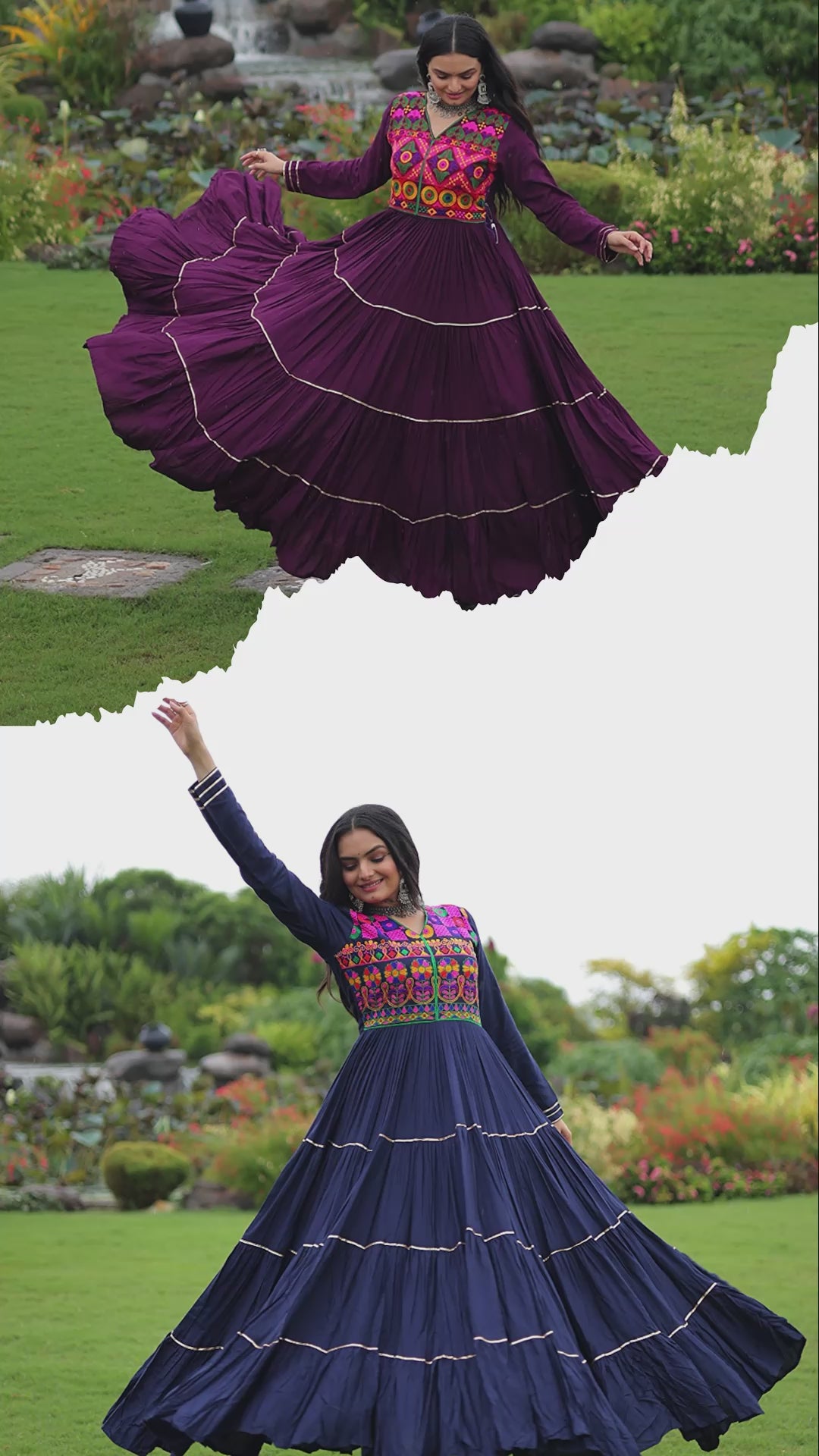 Wine Traditional Gown with Kutchi Mirror Work