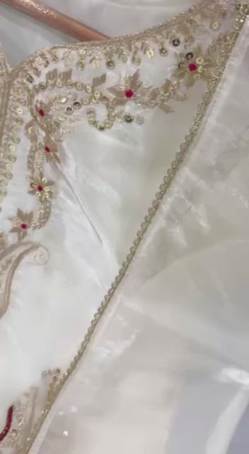 Luxury Champagne Embroidered Suit with Pink Contrast Panels