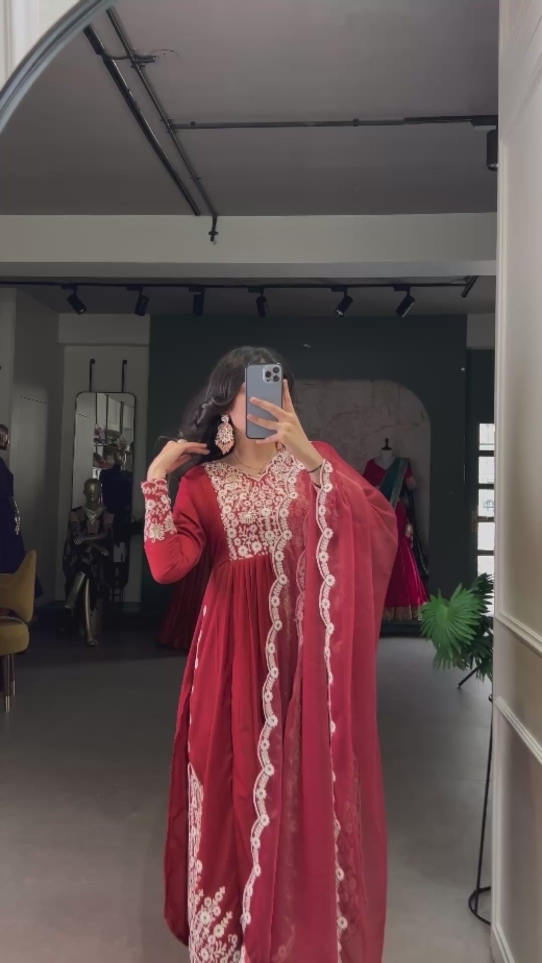 Elegant Rust orange Salwar Suit with Intricate White Embroidery