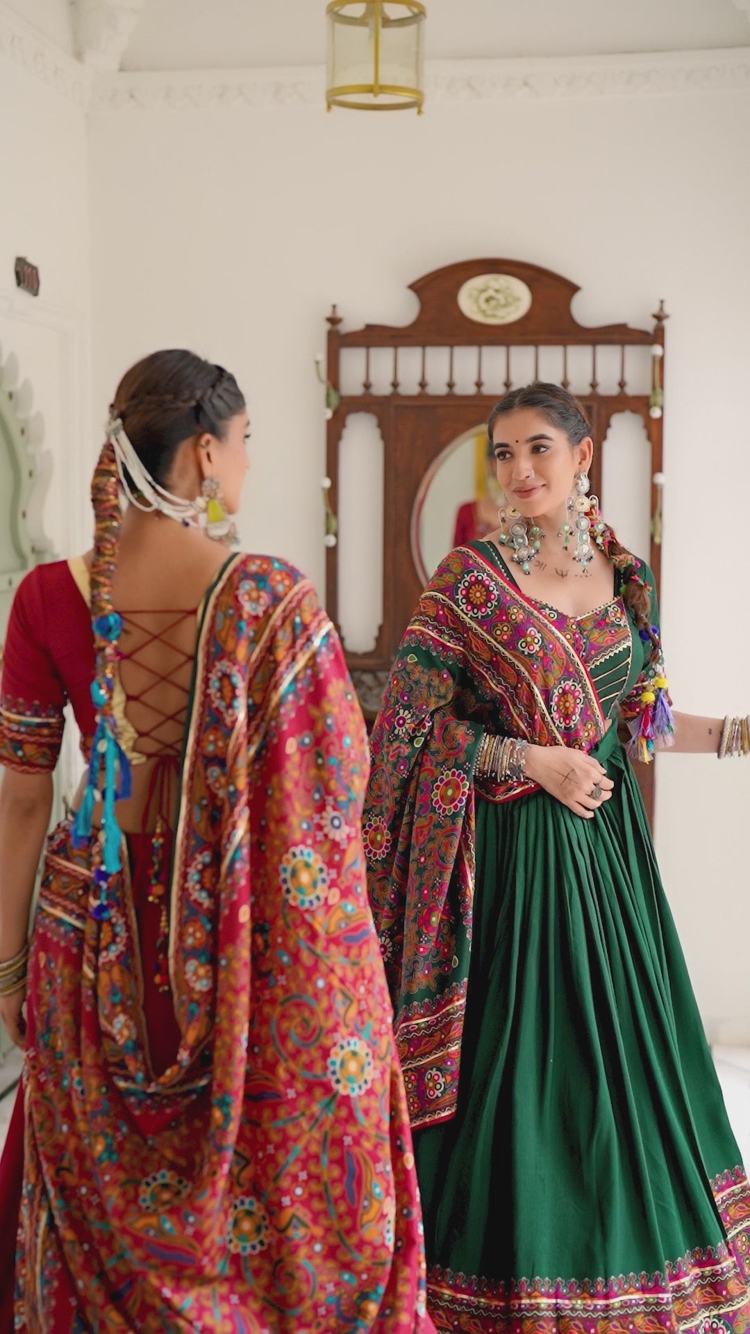 Green Festive Lehenga Choli with Gamthi Print Dupatta