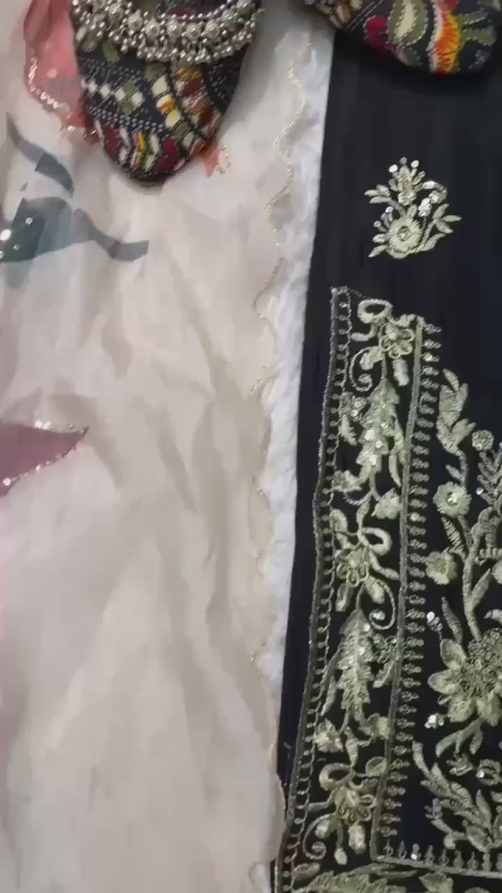 Designer Black Embroidered Kurti Sharara Set with Designer Dupatta