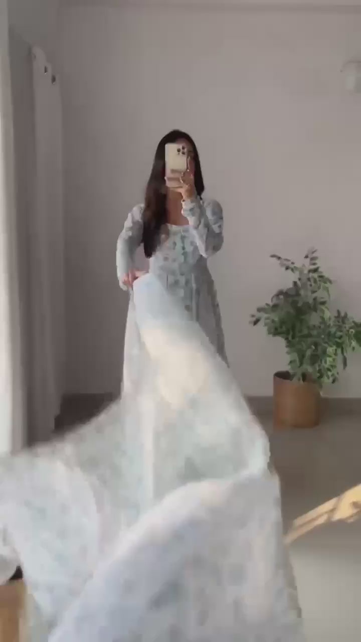 Impressive Pink Chiffon Floral Printed Casual Wear Anarkali Suit