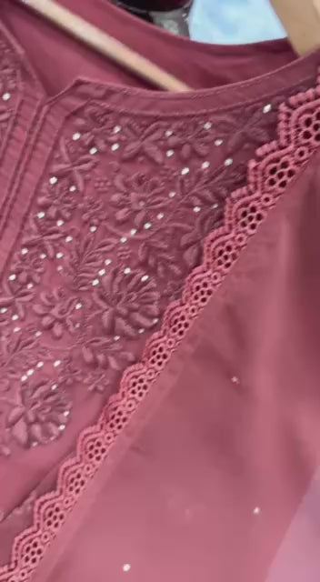 Dusty Rose Embroidered Suit Set with Matching Dupatta
