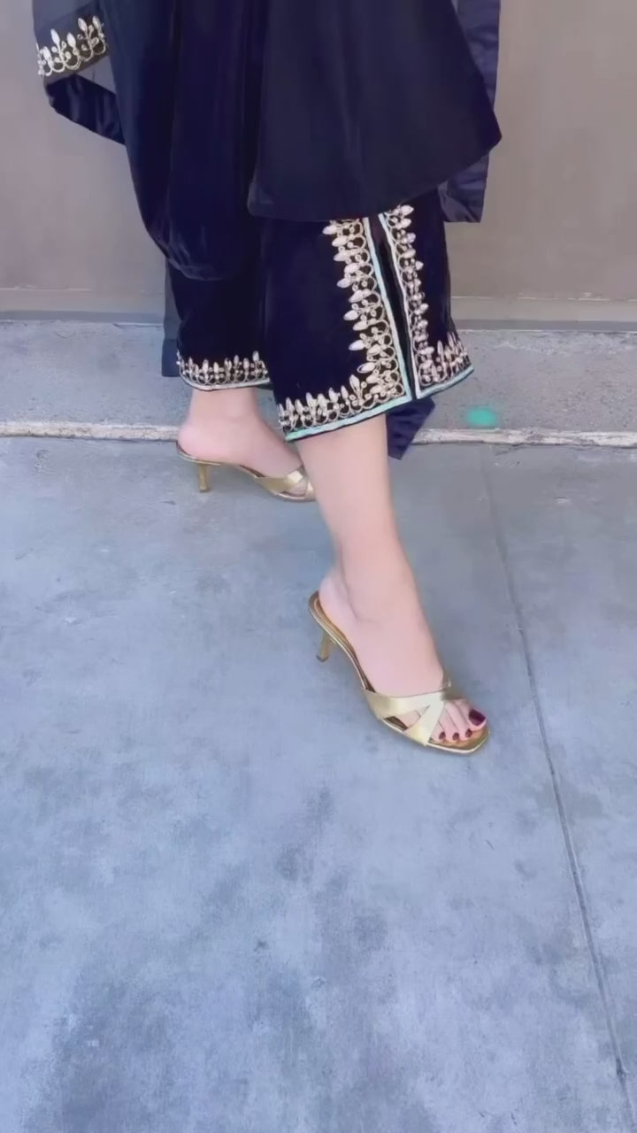 Royal Navy Viscose Velvet Blue Embroidered Suit Set with Dupatta