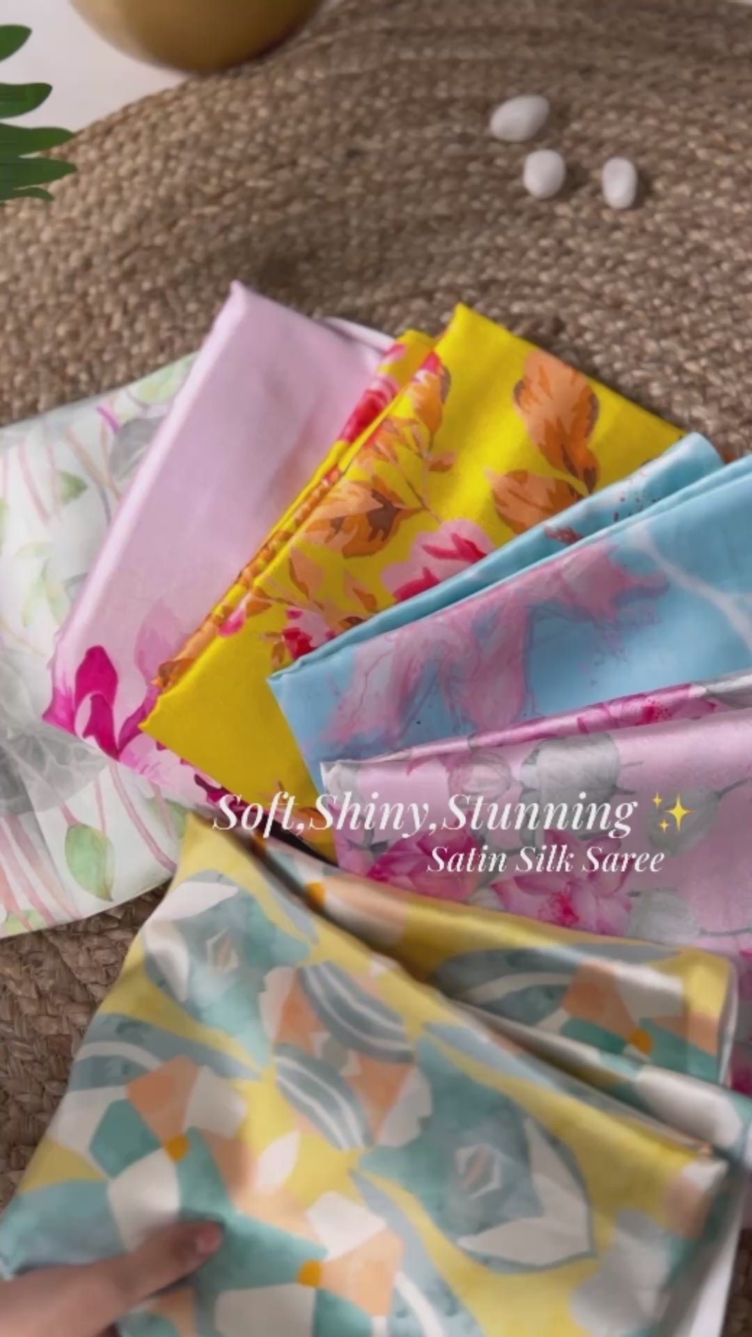 Pastel Green & Grey Lotus Print Saree in Soft Satin Finish