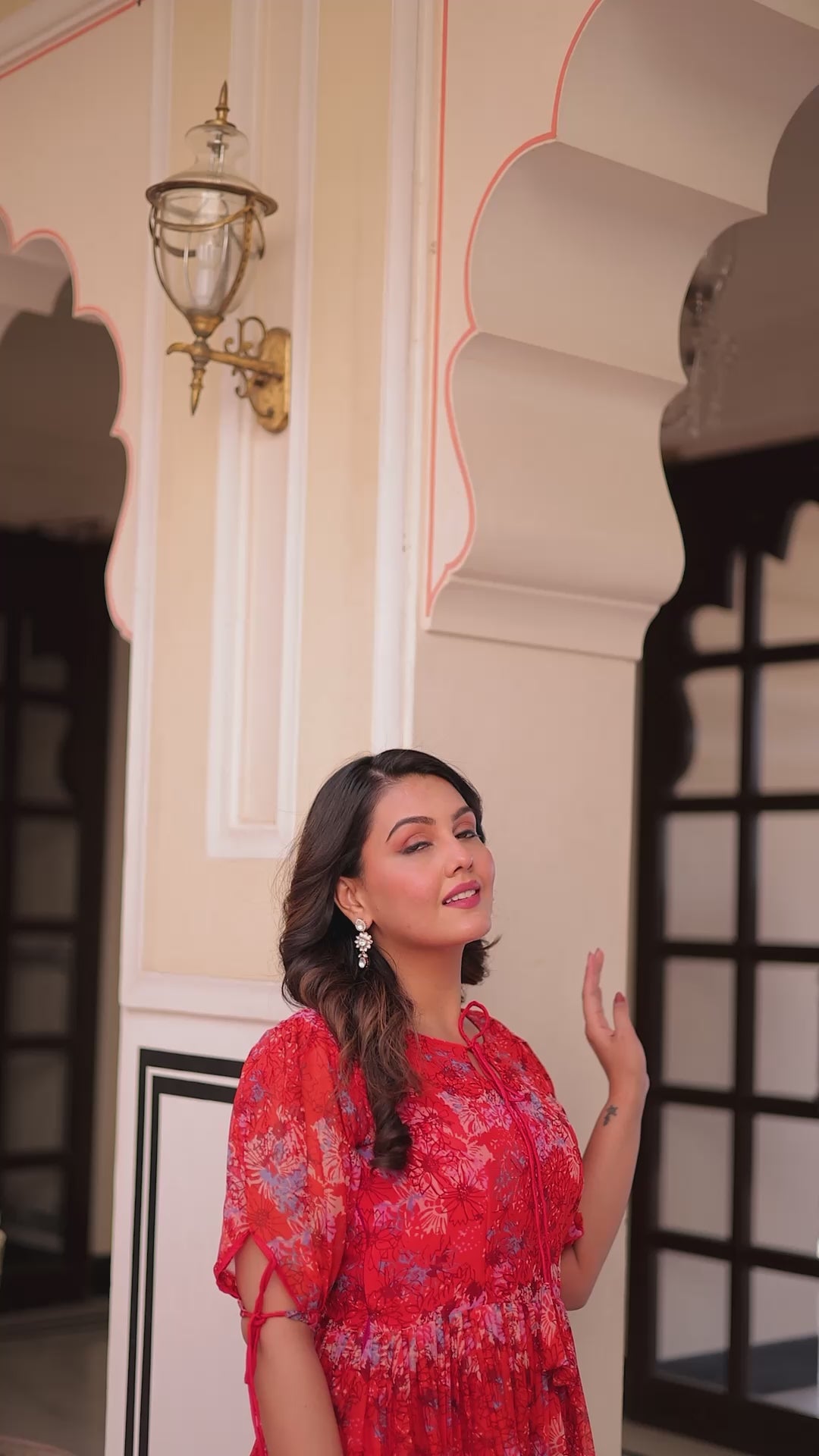 Beautiful Pink Printed Georgette Festive Wear Dress