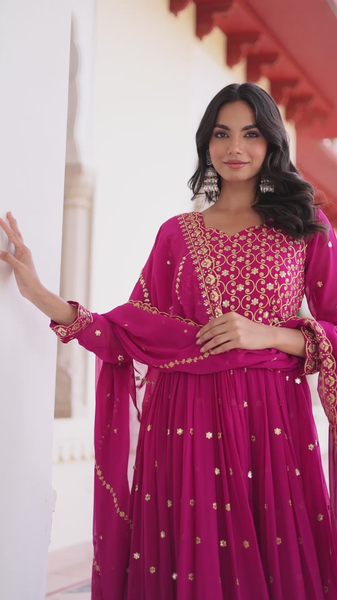 Rani Pink Embroidered Anarkali Kurta Set with Dupatta For Festive Wear