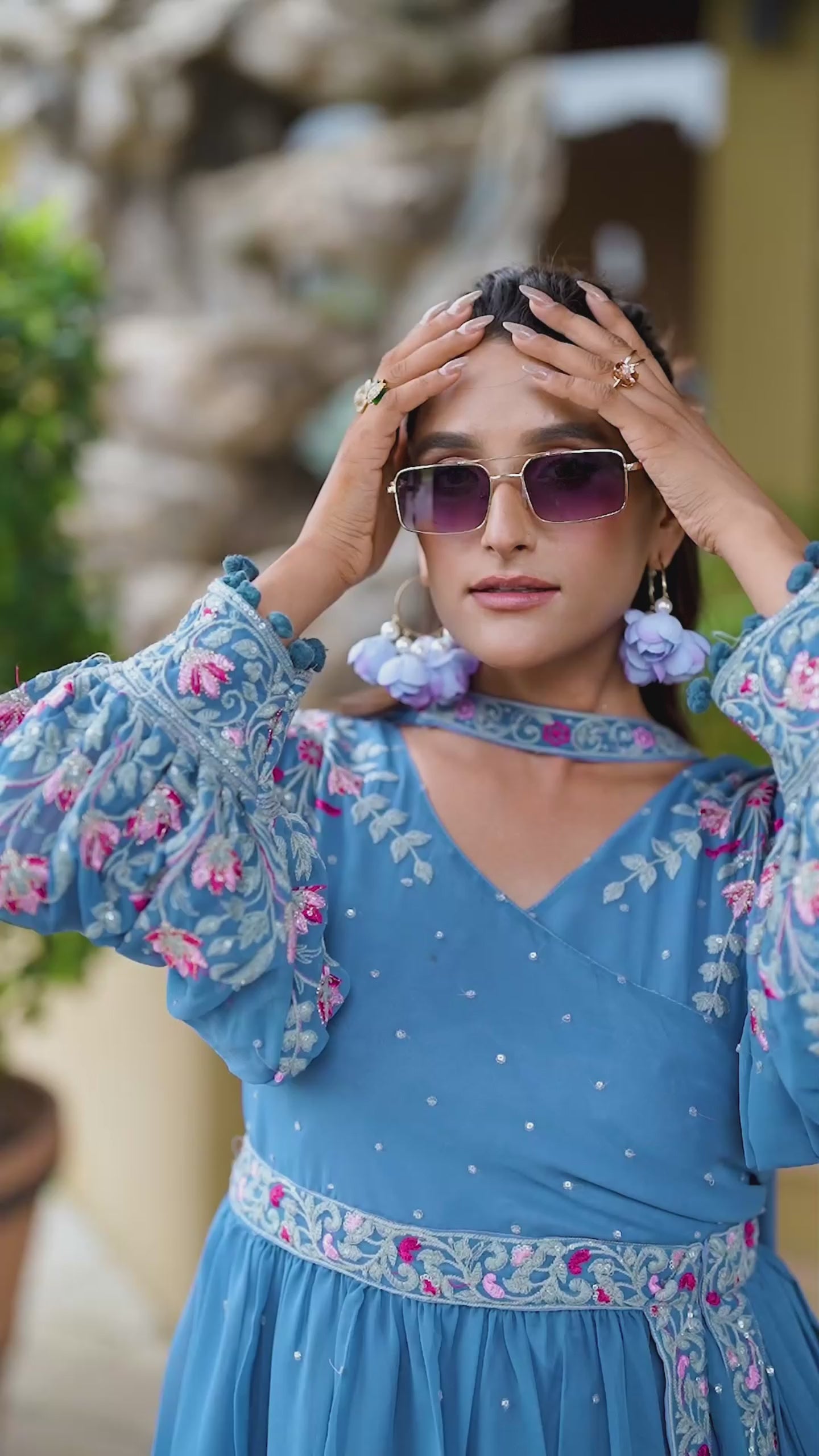 Designer Blue Plazzo Outfit with Elegant Embroidery Work