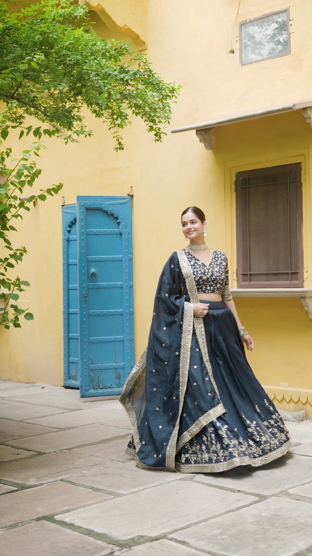 Royal Navy Blue Embroidered Silk Lehenga Choli with Dupatta Elegant Party & Wedding Wear