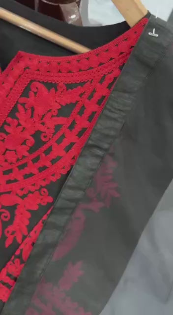 Black Luxe Embroidered Suit Set with Red Kashmiri Detailing