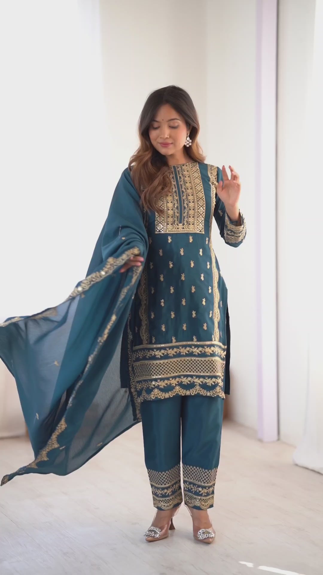 Teal Blue Embroidered Salwar Suit with Dupatta Festive & Party Wear