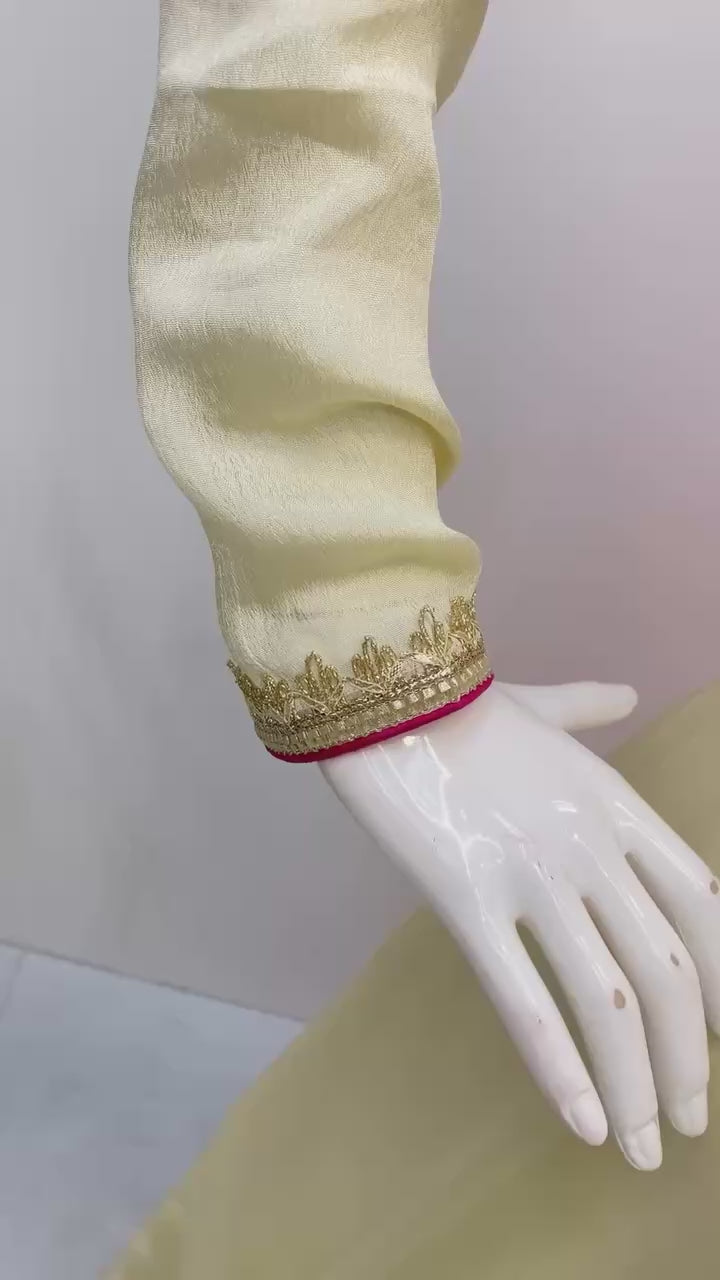 Ivory Silk Anarkali Kurta Set with Bandhani Dupatta