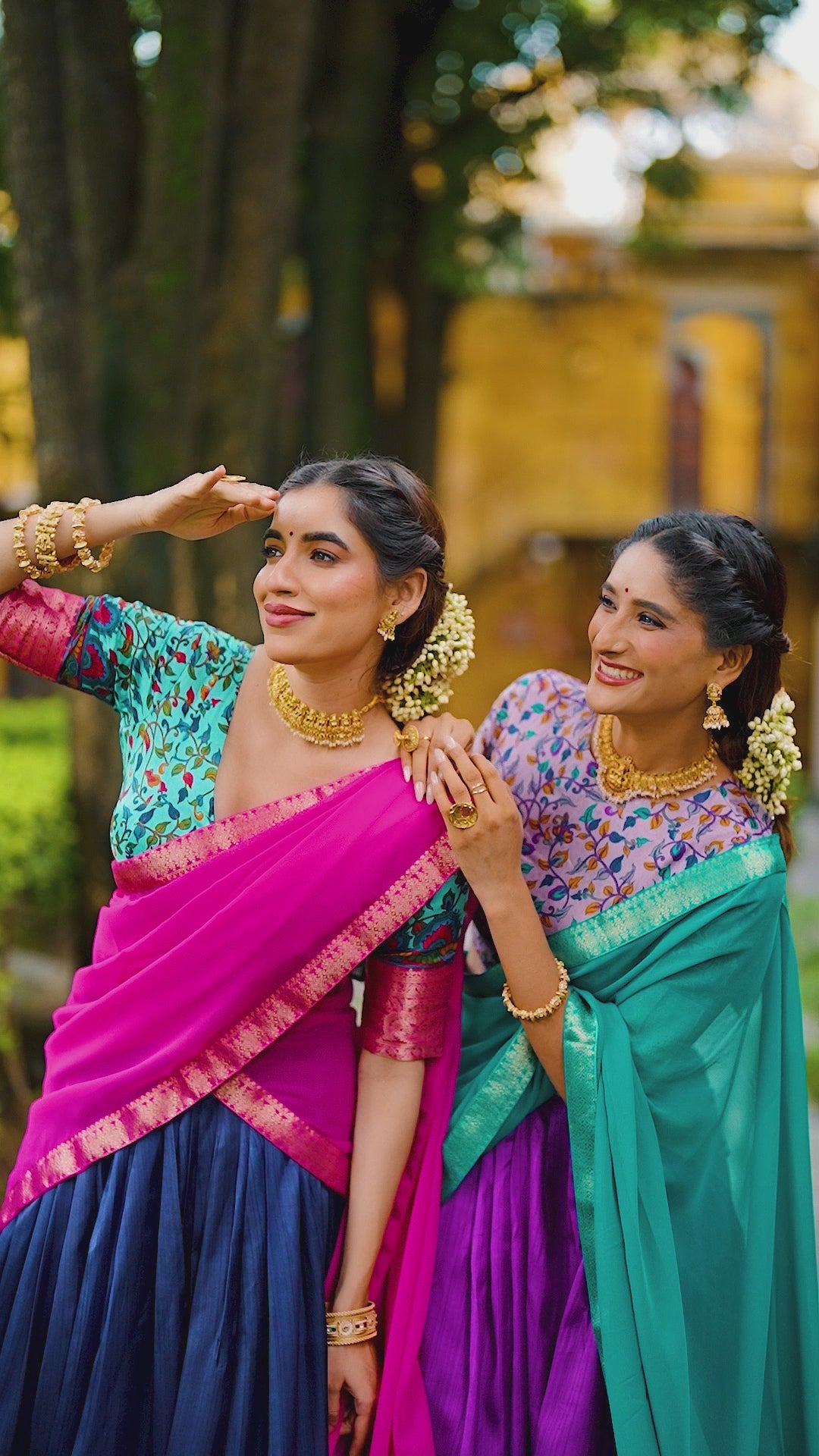 Elegant Mustard Dupatta & Pink Lehenga Set with Embroidered Blouse