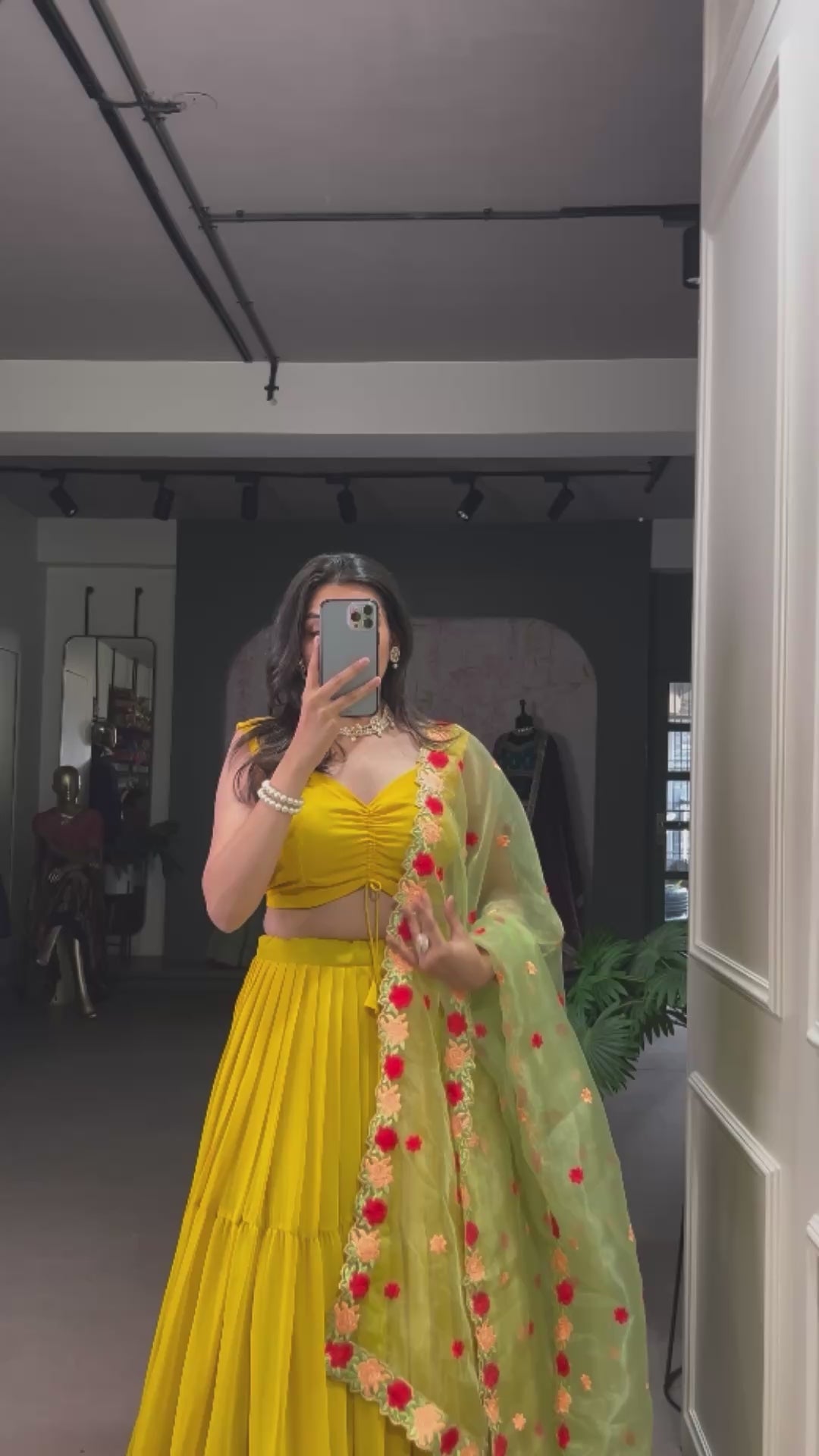 Yellow Ruffle Lehenga Choli with Floral Embroidered Dupatta