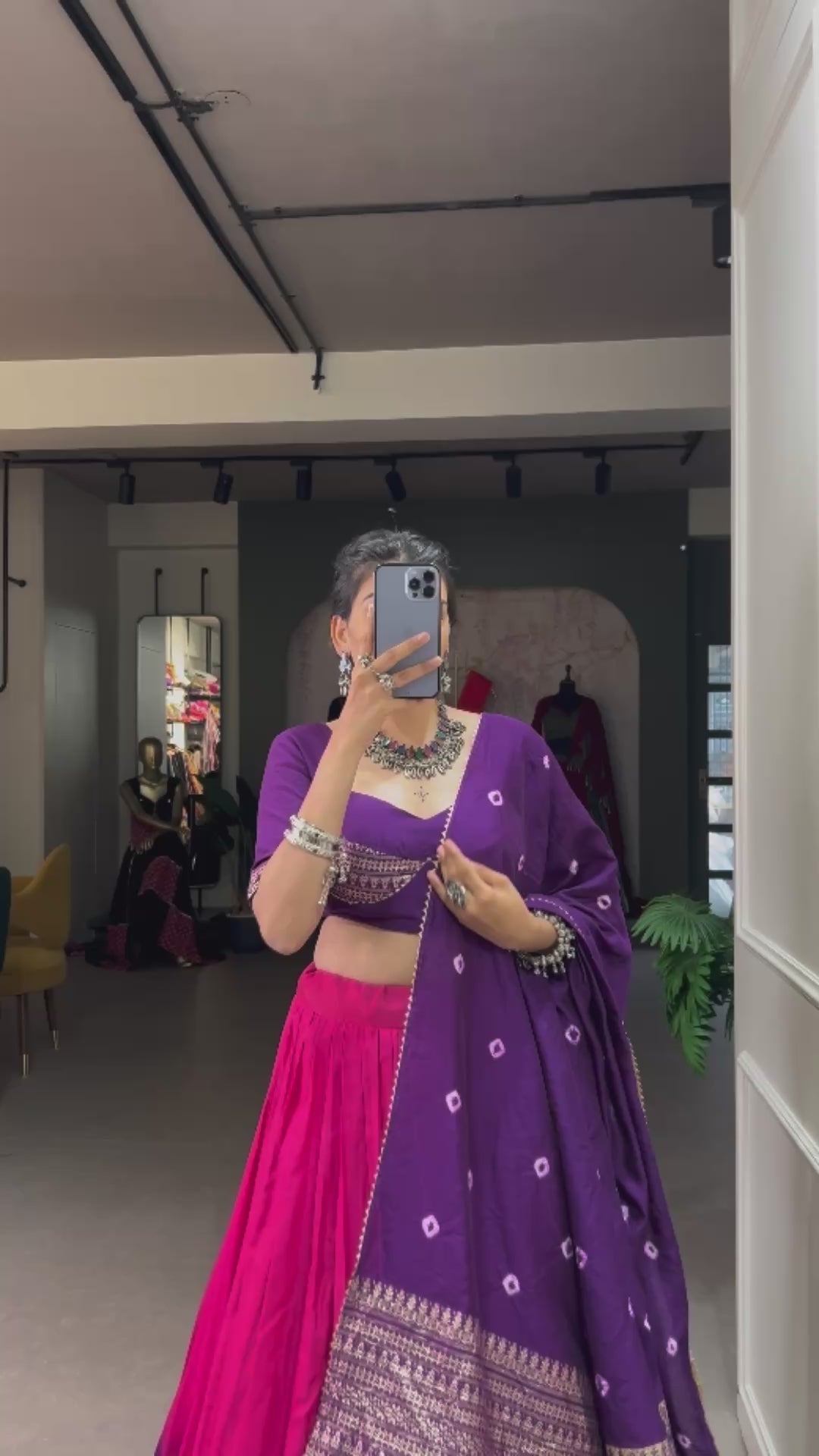 Purple Festive Color Padding With Zari Weaving Work Border with Bandhej Dupatta