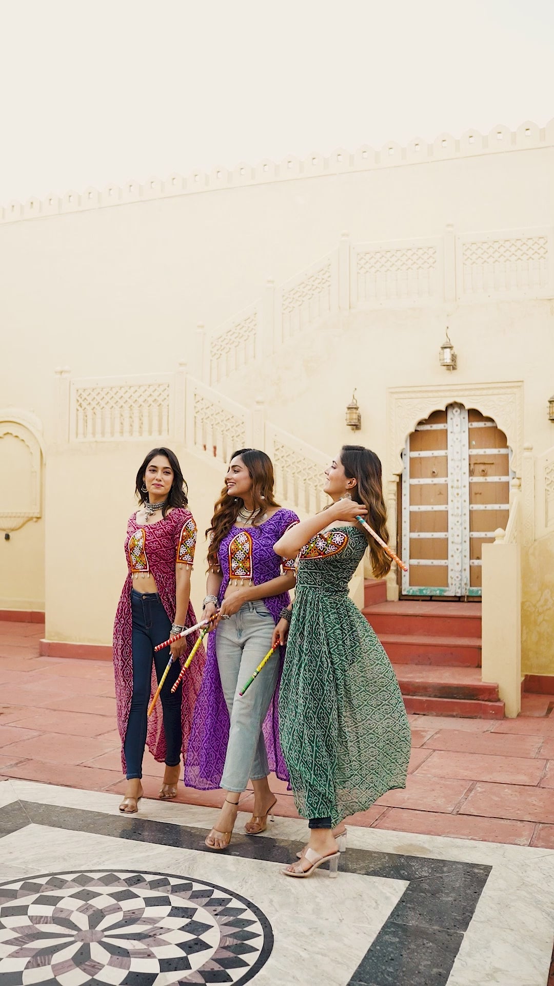 Traditional Bandhani Print Kutchi Work Front Open Kurti for Women