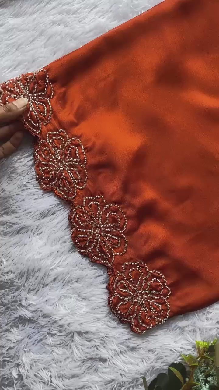 Rust Orange Straight-Cut Kurta Set with Traditional Beads Work