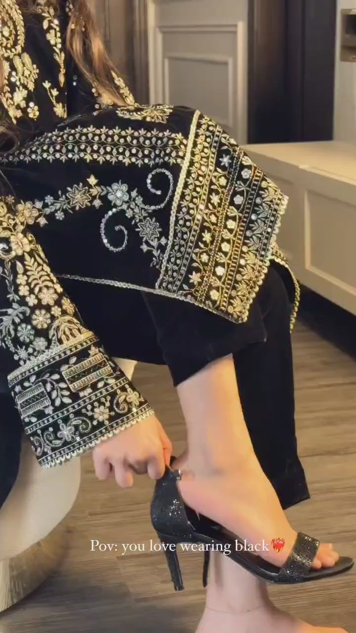 Luxury Black Salwar Suit with Silver Embroidery Work For Festive Wear