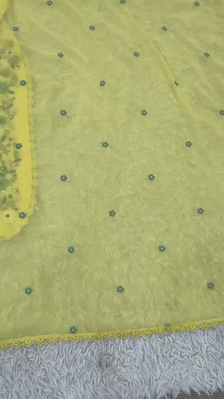 Premium Mustard Yellow Suit Set with Delicate Floral Embroidery & Georgette Dupatta