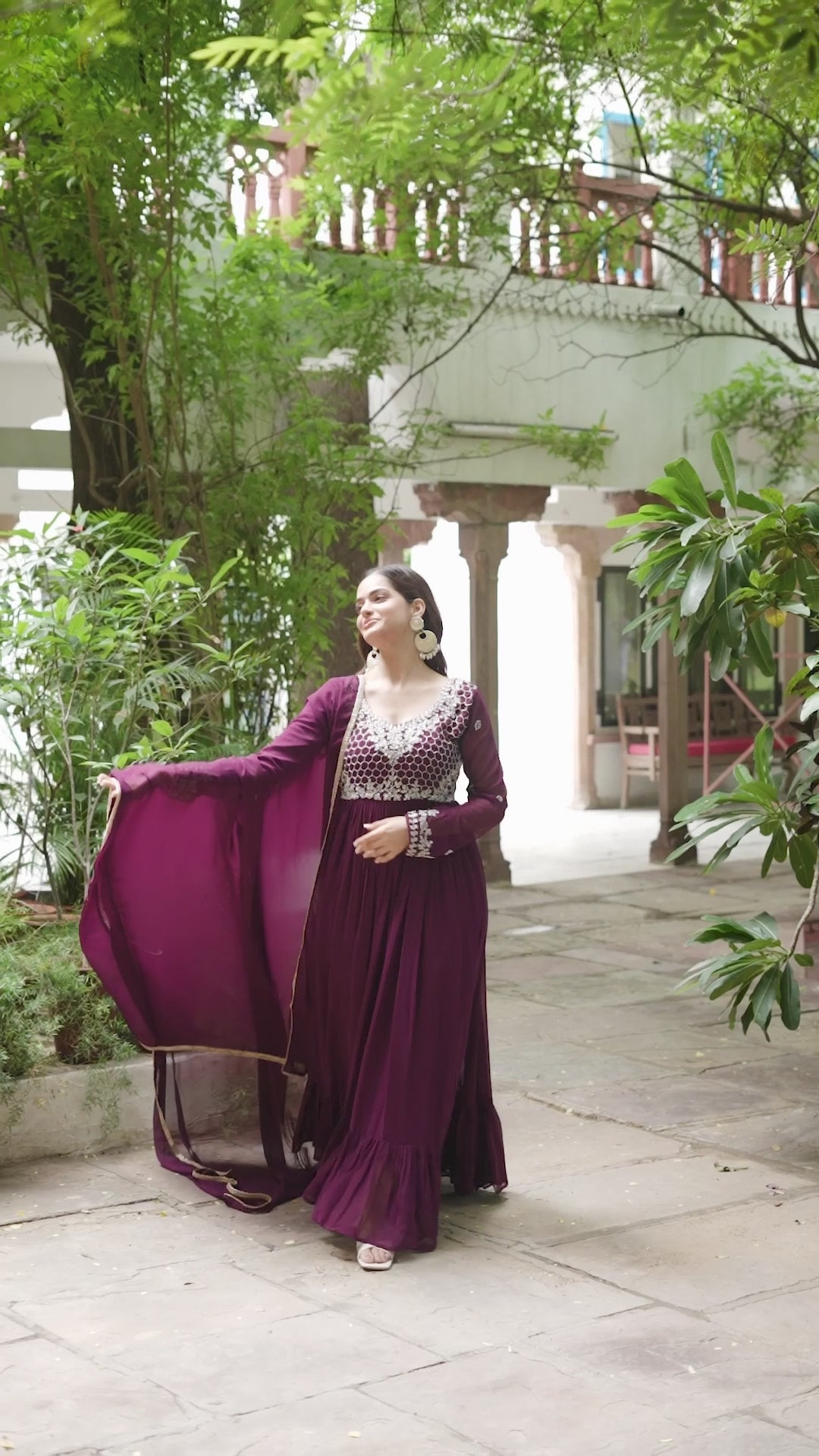 Plum Purple Embroidered Georgette Anarkali Suit with Dupatta Elegant Festive & Wedding Wear