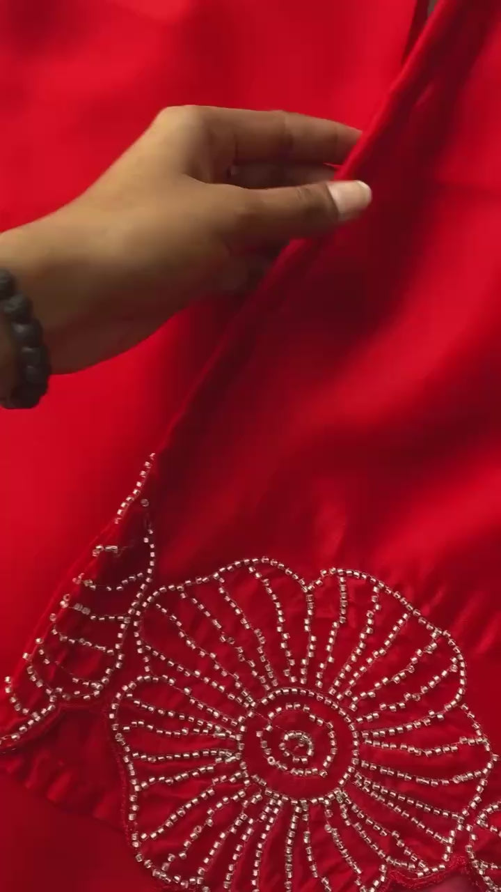 Rust Orange Straight-Cut Kurta Set with Traditional Beads Work