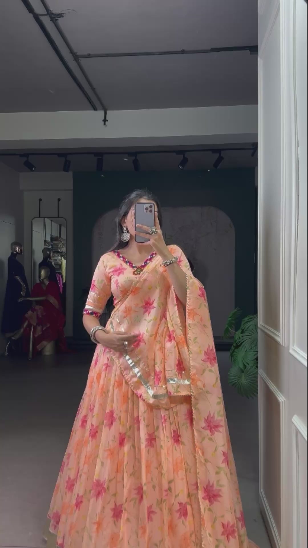 Trendy Peach Floral Lehenga Choli with Dupatta For Traditional Outfit