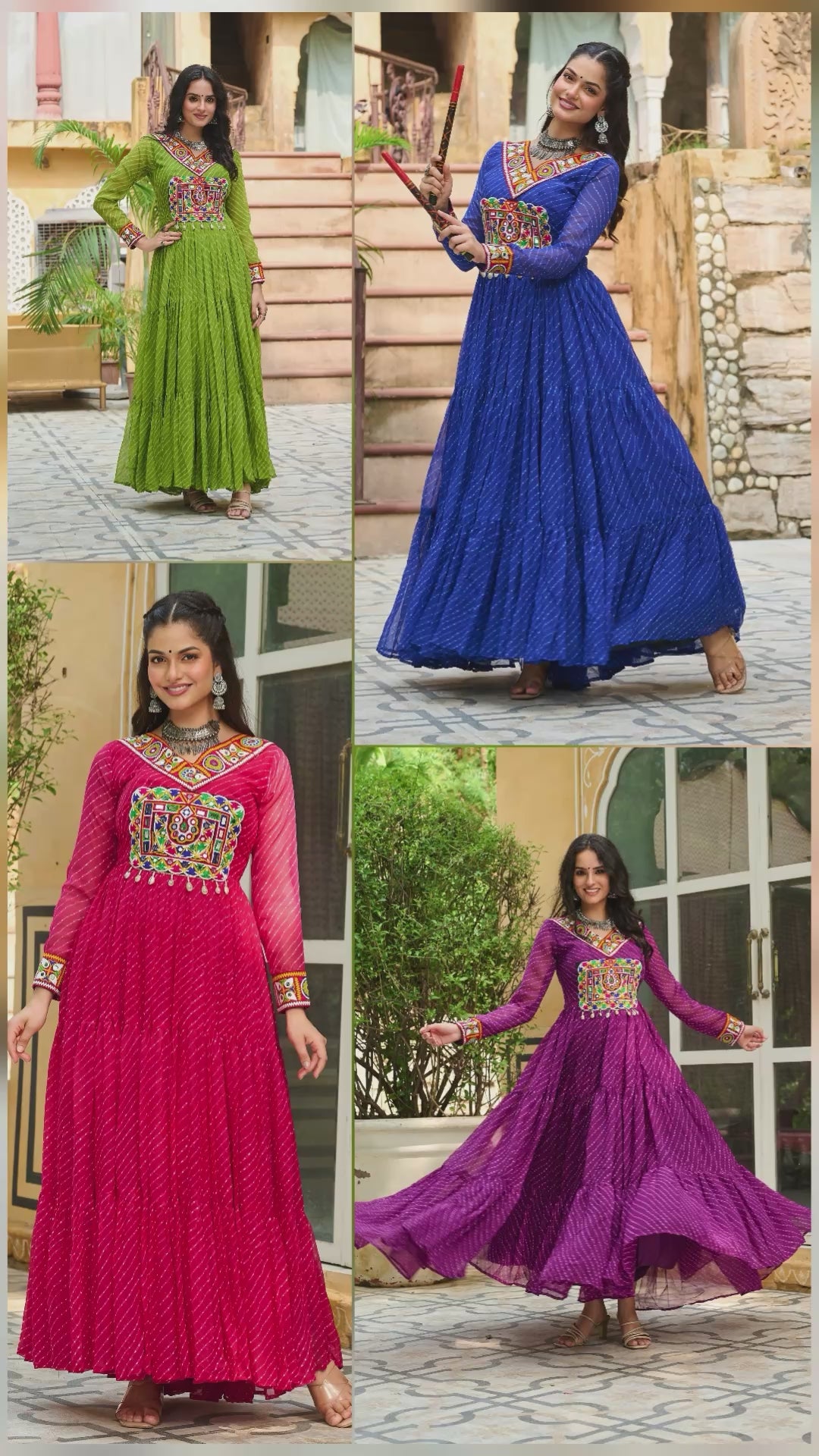 Royal Pink Leheriya Print Georgette Traditional Gown For Women