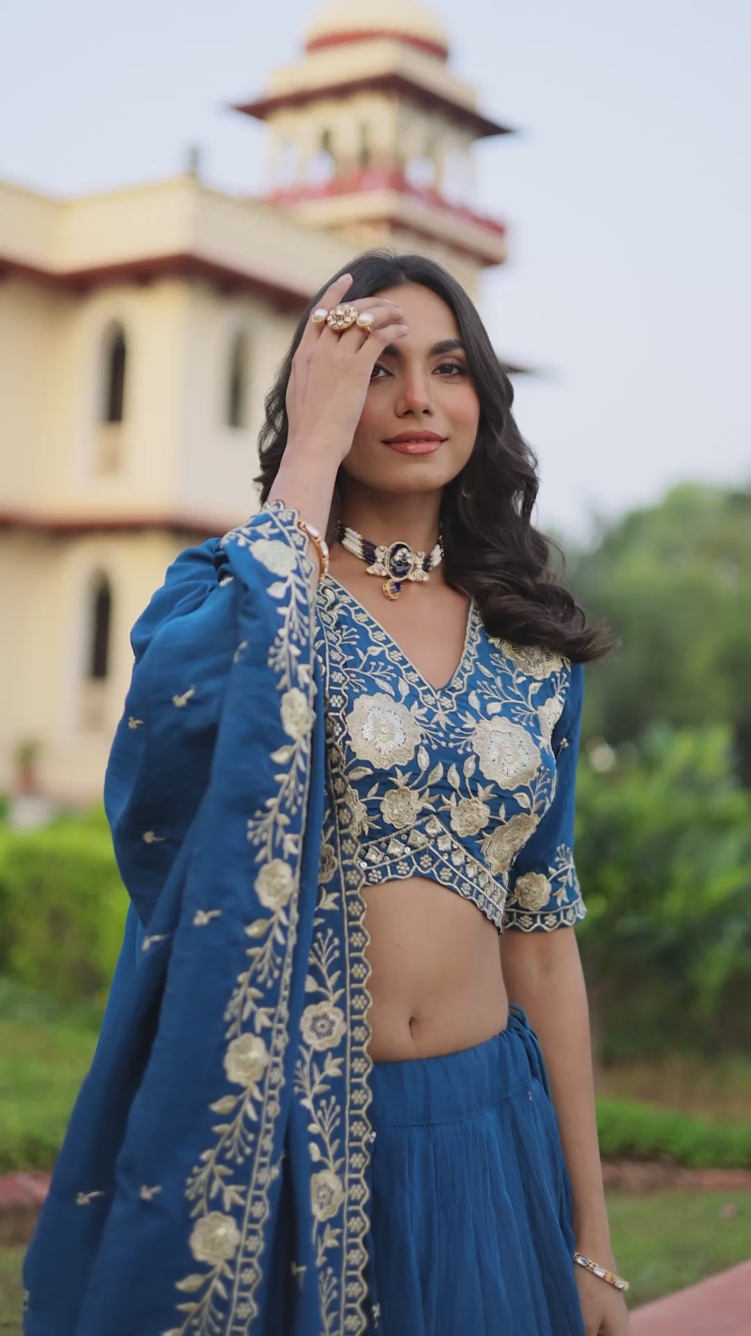 Regal Blue Evening Wear Lehenga with Sequins & Thread Embroidered Work For Spacial Occasions